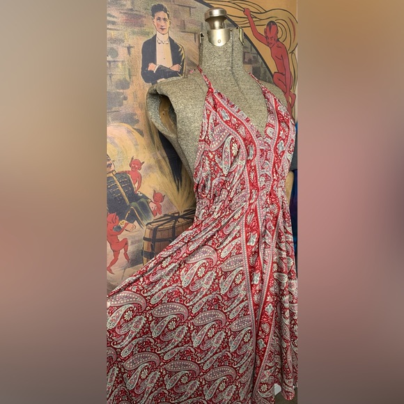 Bohemian Silk Red Paisley Halter Dress - Picture 5 of 5